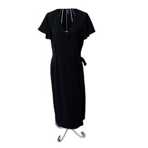 Bobeau Wrap Dress Women XL Black Fitted Fluttr Classic Midi LBD Comfy Party NWOT